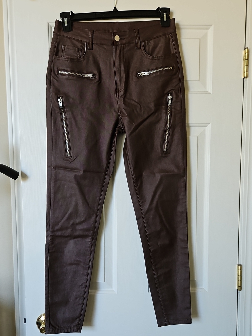 Top Trends Pleather Pants Jr. Sz 11 Skinny Fit  Brown Zippers